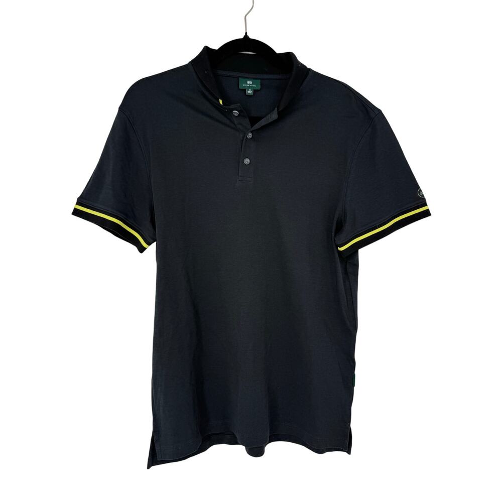 AG Green Label Black Polo Shirt Neon Trim Short Sleeve Size M
